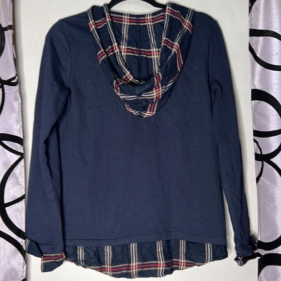 Tommy Hilfiger Womens Layered Plaid Comfy Hoodie Navy Blue Size Small - Picture 7 of 11